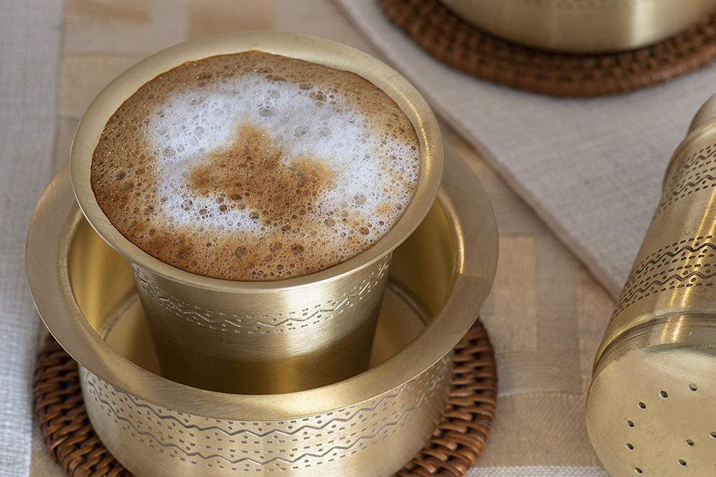 Filter Coffee Set with 1 Brass Coffee Filter + 2 Davara Set - Coffee Filter & Davara - indic inspirations