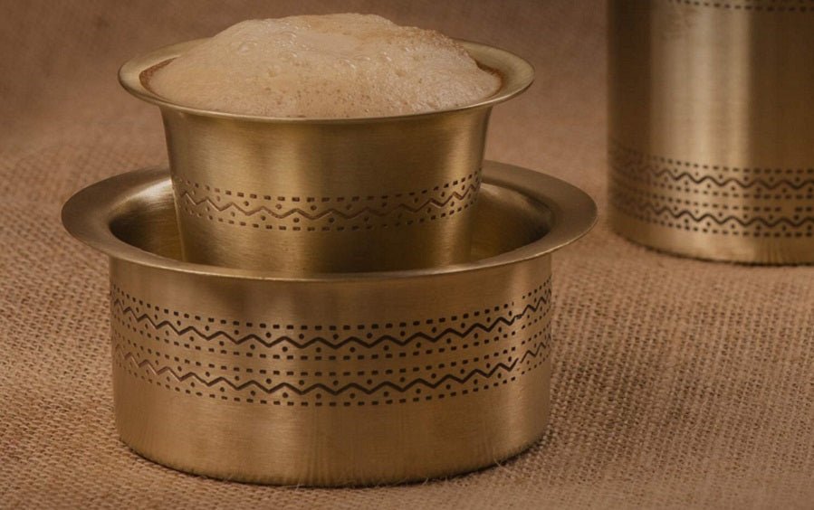 Filter Coffee Set with 1 Brass Coffee Filter + 2 Davara Set - Coffee Filter & Davara - indic inspirations