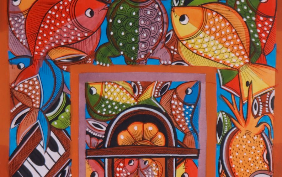 Fish Marriage #2 | Bengal Patachitra Painting | A3 Frame - paintings - indic inspirations
