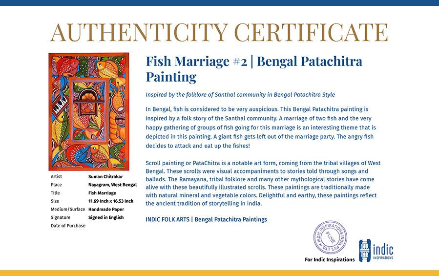 Fish Marriage #2 | Bengal Patachitra Painting | A3 Frame - paintings - indic inspirations