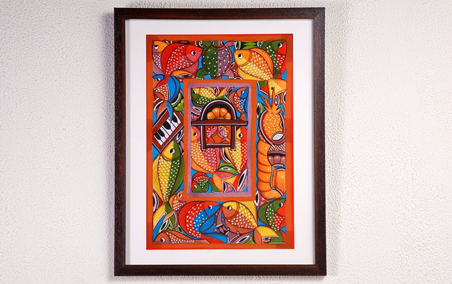 Fish Marriage #2 | Bengal Patachitra Painting | A3 Frame - paintings - indic inspirations