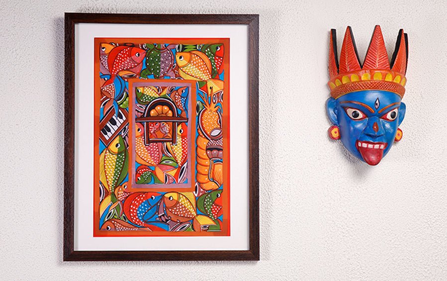 Fish Marriage #2 | Bengal Patachitra Painting | A3 Frame - paintings - indic inspirations
