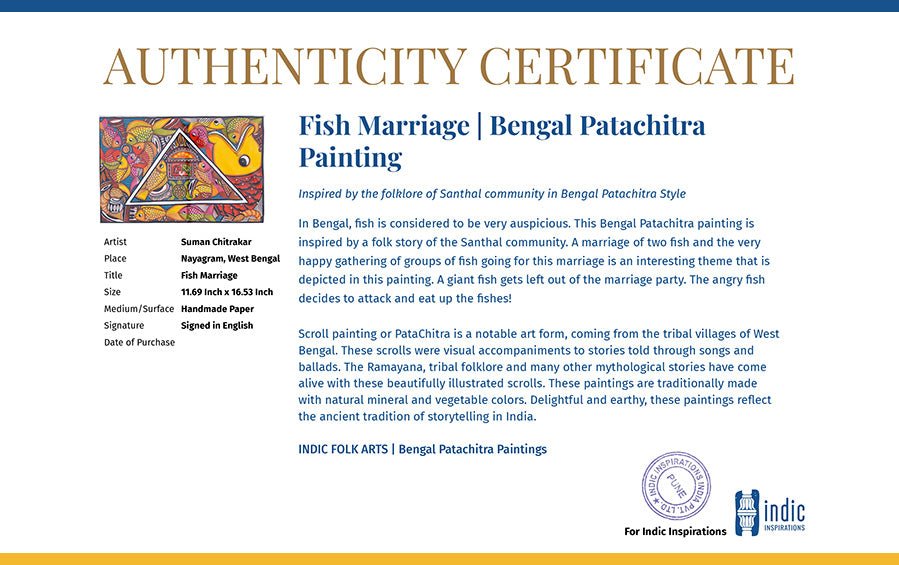 Fish Marriage | Bengal Patachitra Painting | A3 Frame - paintings - indic inspirations