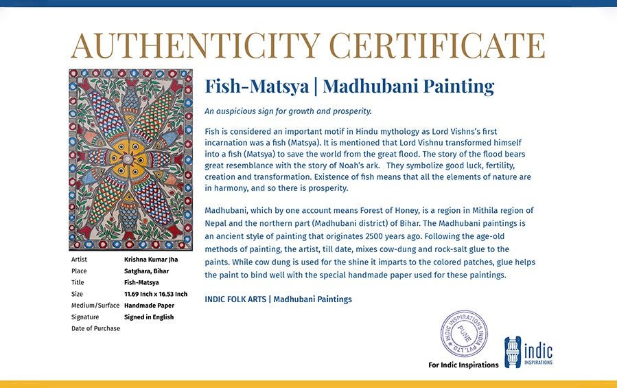 Fish-Matsya | Madhubani Painting | A3 Frame - paintings - indic inspirations