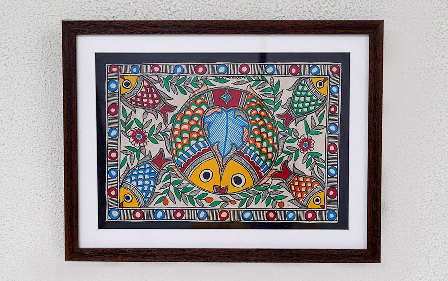 Fish-Matsya | Madhubani Painting | A4 Frame - paintings - indic inspirations