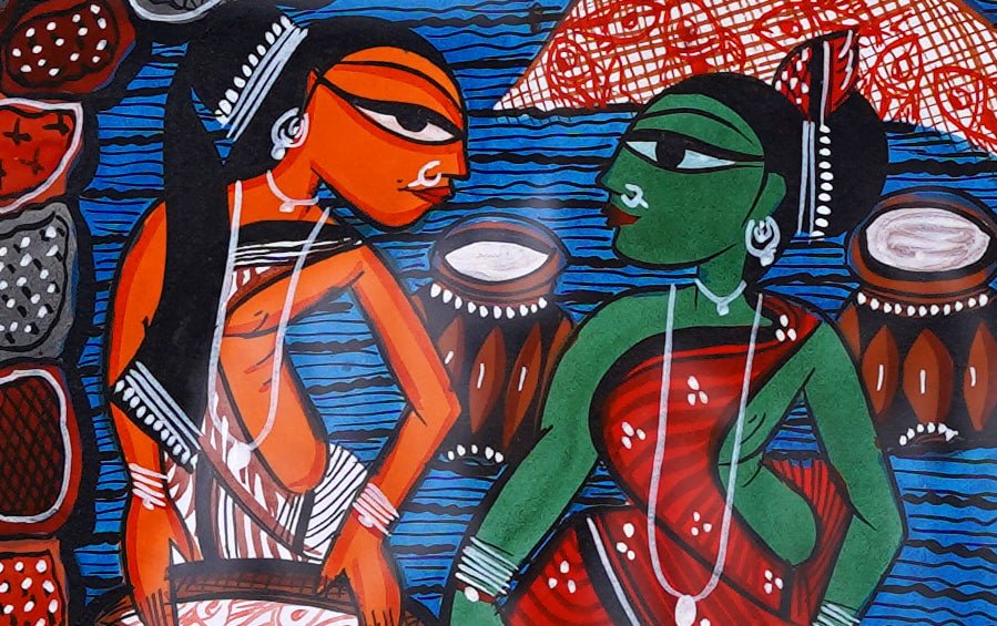Fishing | Santhal Painting | A3 Frame - paintings - indic inspirations