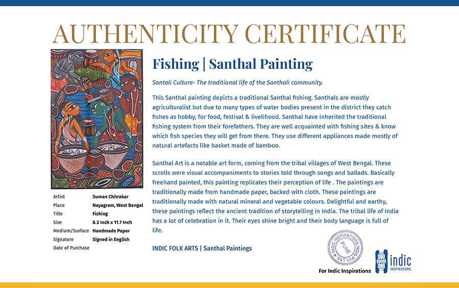 Fishing | Santhal Painting | A4 Frame - paintings - indic inspirations