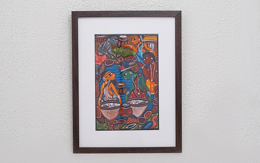 Fishing | Santhal Painting | A4 Frame - paintings - indic inspirations