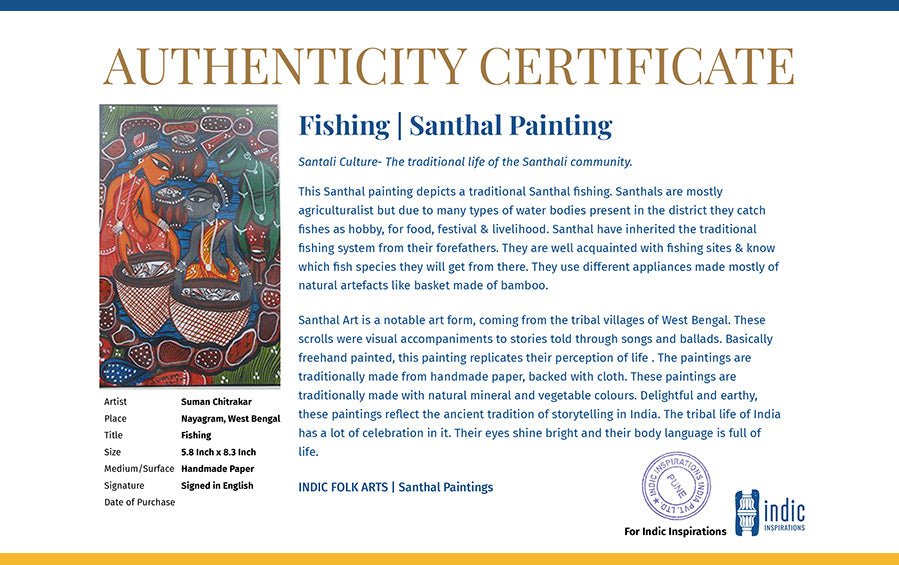 Fishing | Santhal Painting | A5 Frame - paintings - indic inspirations