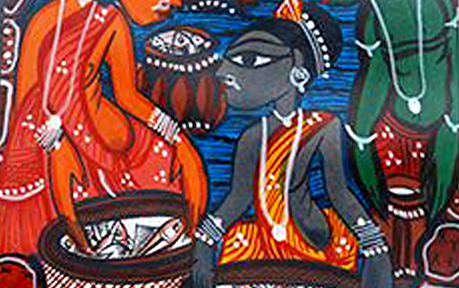 Fishing | Santhal Painting | A5 Frame - paintings - indic inspirations