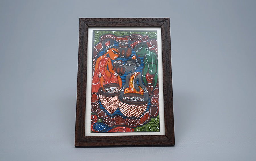 Fishing | Santhal Painting | A5 Frame - paintings - indic inspirations