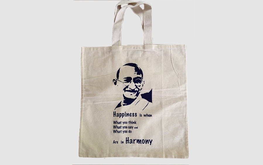 Gandhi Happiness Blue Cloth Bag - Bags - indic inspirations