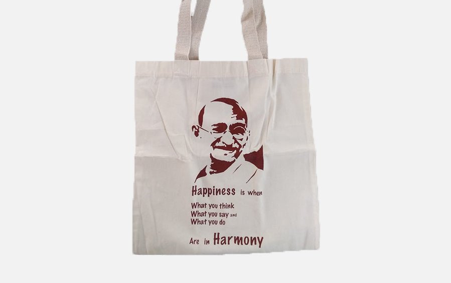 Gandhi Happiness Brown Cloth Bag - Bags - indic inspirations