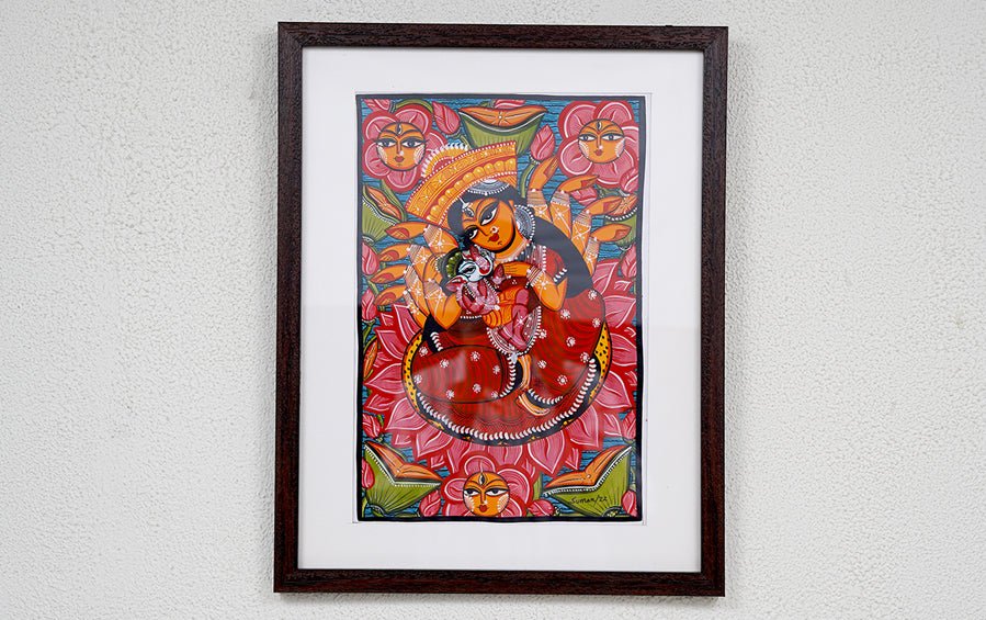 Ganesh Janani | Bengal Patachitra Painting | A3 Frame - paintings - indic inspirations