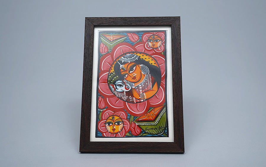 Ganesh Janani | Bengal Patachitra Painting | A5 Frame - paintings - indic inspirations