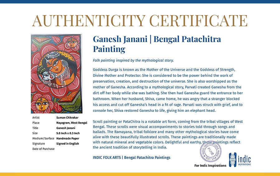Ganesh Janani | Bengal Patachitra Painting | A5 Frame - paintings - indic inspirations