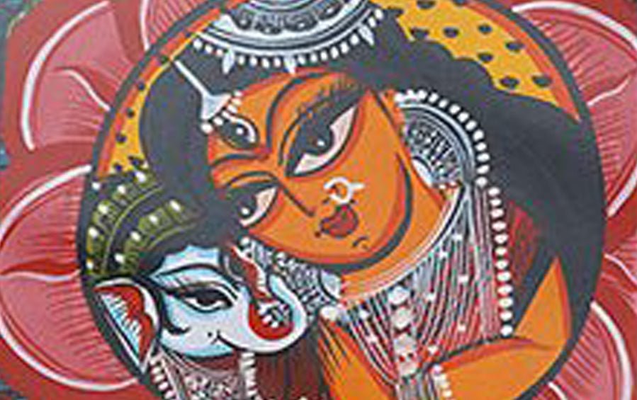 Ganesh Janani | Bengal Patachitra Painting | A5 Frame - paintings - indic inspirations