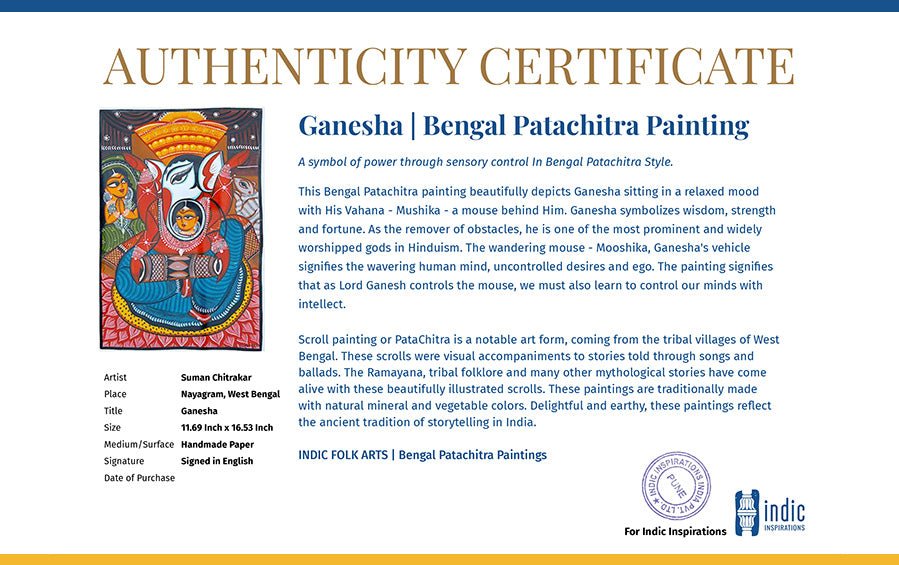 Ganesha | Bengal Patachitra Painting | A3 Frame - paintings - indic inspirations