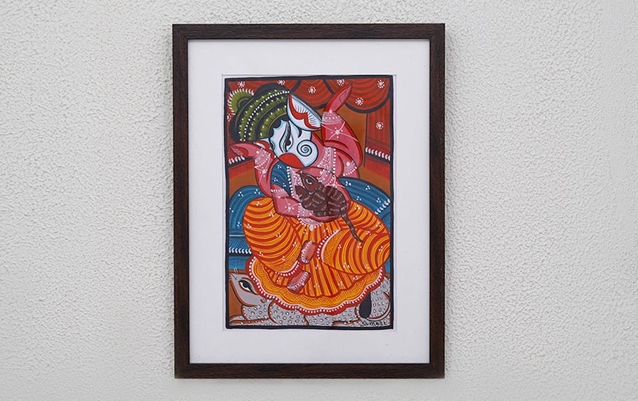 Ganesha | Bengal Patachitra Painting | A4 Frame - paintings - indic inspirations