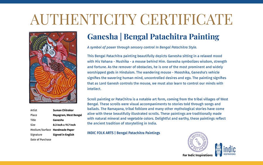 Ganesha | Bengal Patachitra Painting | A4 Frame - paintings - indic inspirations