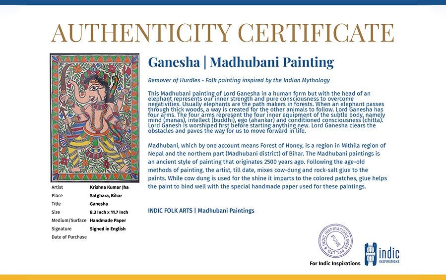 Ganesha | Madhubani Painting | A4 Frame - paintings - indic inspirations