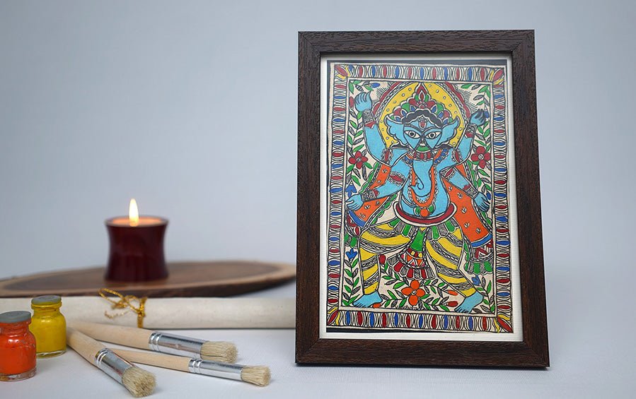 Ganesha | Madhubani Painting | A5 Frame - paintings - indic inspirations
