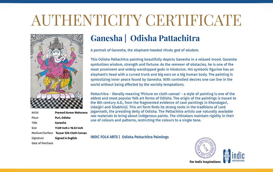 Ganesha | Odisha Pattachitra Painting | A3 Frame - paintings - indic inspirations