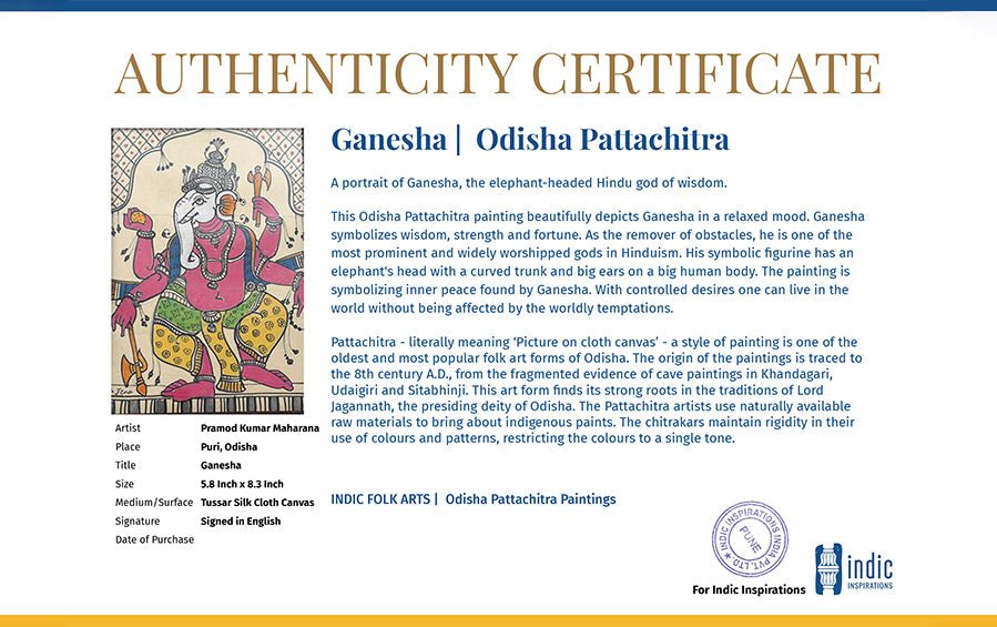 Ganesha | Odisha Pattachitra Painting | A5 Frame - paintings - indic inspirations