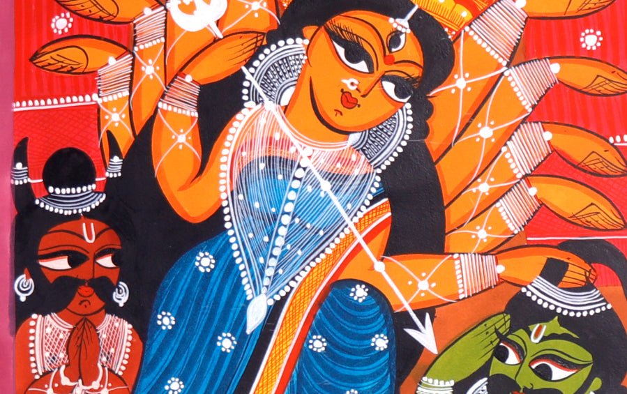 Goddess Durga | Bengal Patachitra Painting | A3 Frame - paintings - indic inspirations