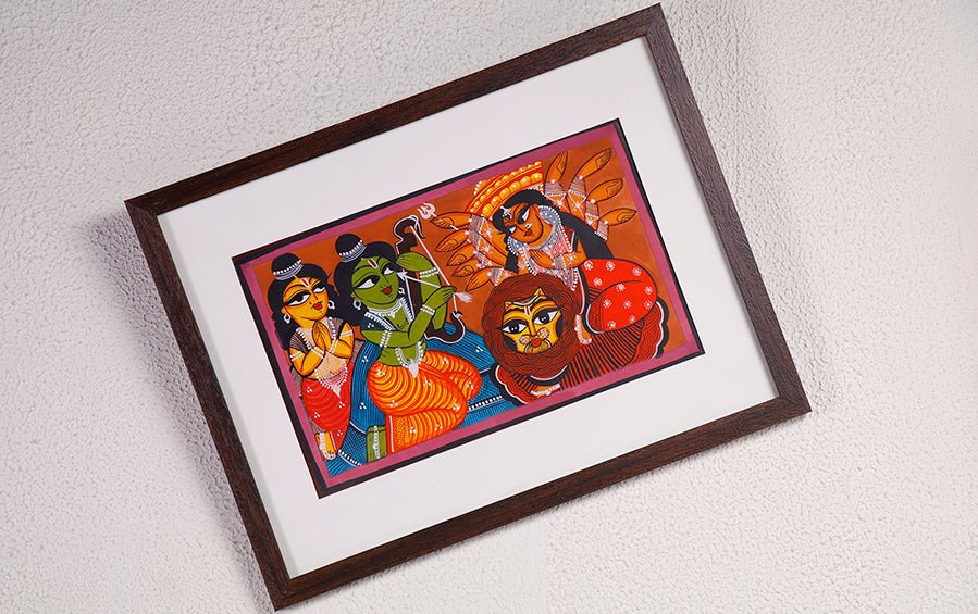 Goddess Durga | Bengal Patachitra Painting | A4 Frame - paintings - indic inspirations