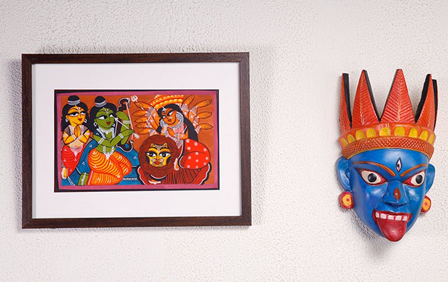 Goddess Durga | Bengal Patachitra Painting | A4 Frame - paintings - indic inspirations