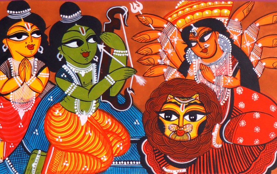 Goddess Durga | Bengal Patachitra Painting | A4 Frame - paintings - indic inspirations