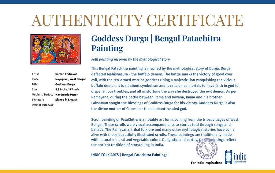 Goddess Durga | Bengal Patachitra Painting | A4 Frame - paintings - indic inspirations