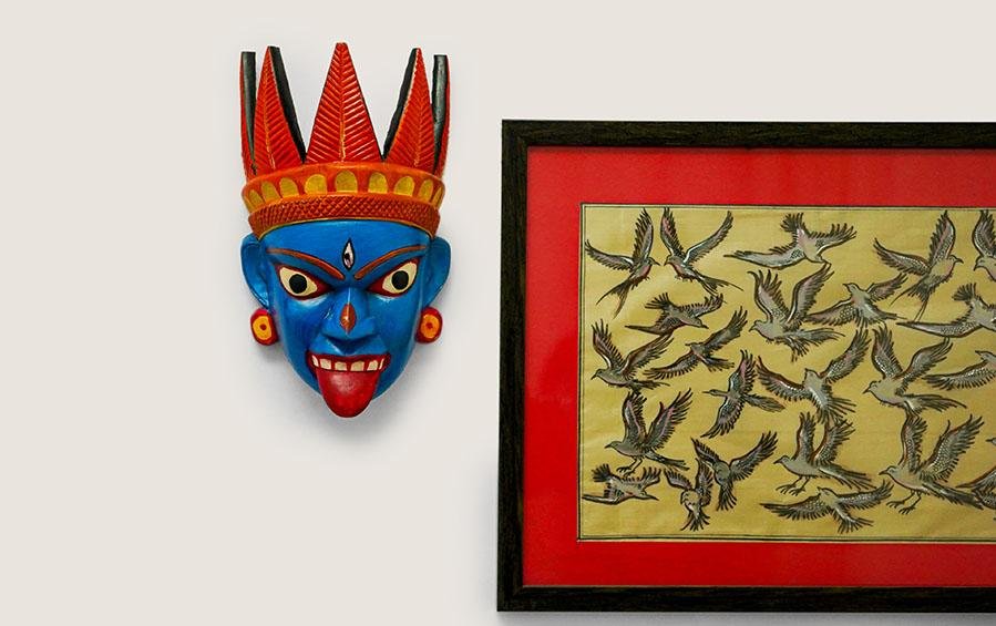 Goddess Kali Wooden Mask - Blue - Masks - indic inspirations