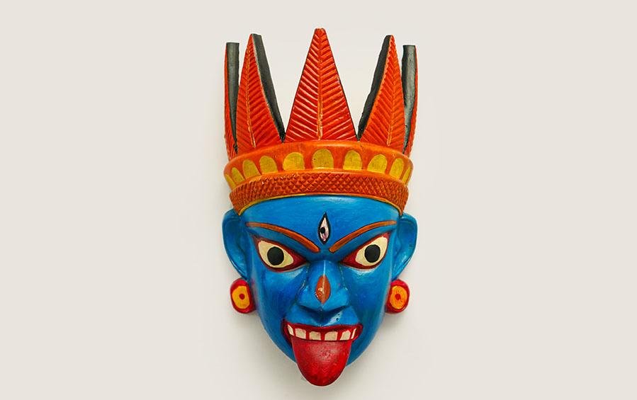 Goddess Kali Wooden Mask - Blue - Masks - indic inspirations