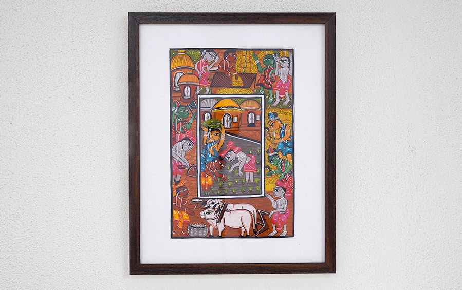 Harvesting | Santhal Painting | A3 Frame - paintings - indic inspirations