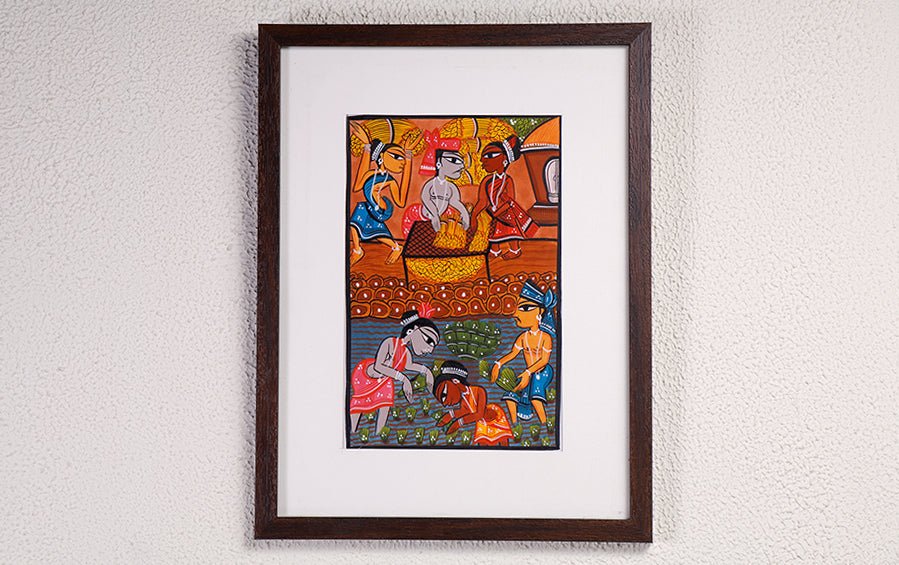 Harvesting | Santhal Painting | A4 Frame - paintings - indic inspirations