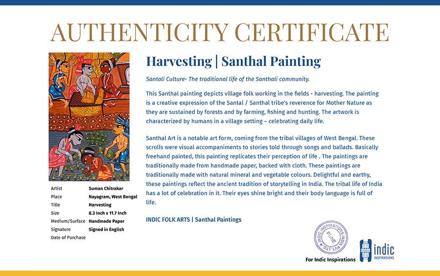 Harvesting | Santhal Painting | A4 Frame - paintings - indic inspirations