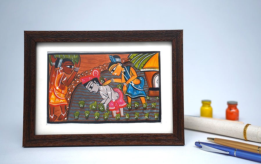Harvesting | Santhal Painting | A5 Frame - paintings - indic inspirations