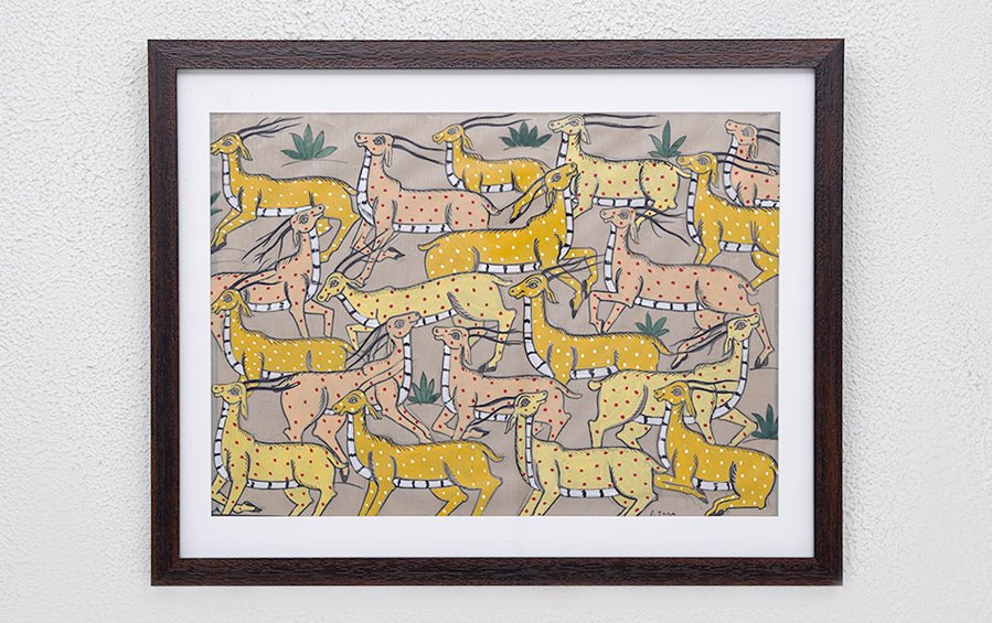 Herd Of Deer | Odisha Pattachitra Painting | A3 Frame - paintings - indic inspirations