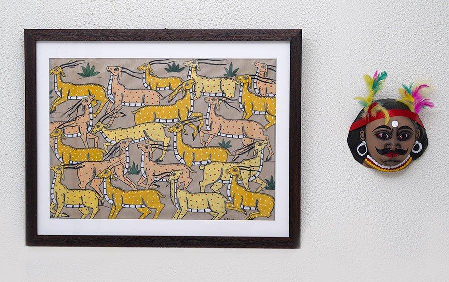 Herd Of Deer | Odisha Pattachitra Painting | A3 Frame - paintings - indic inspirations