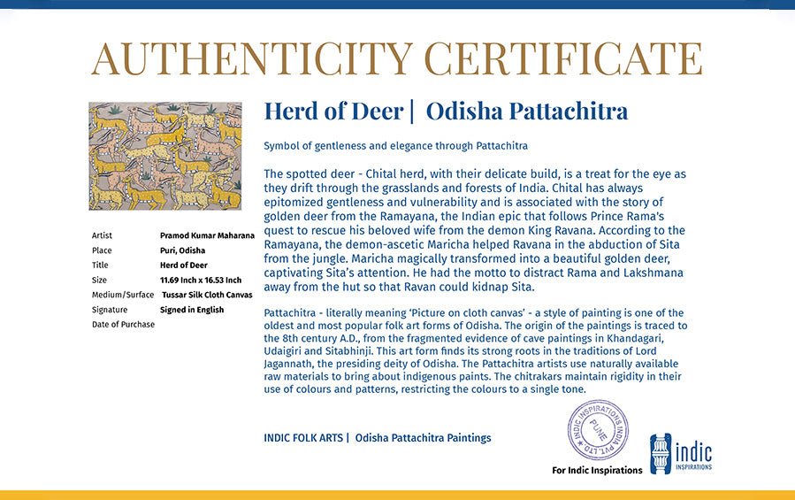 Herd Of Deer | Odisha Pattachitra Painting | A3 Frame - paintings - indic inspirations