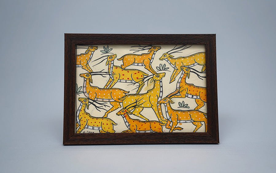 Herd Of Deer | Odisha Pattachitra Painting | A5 Frame - paintings - indic inspirations