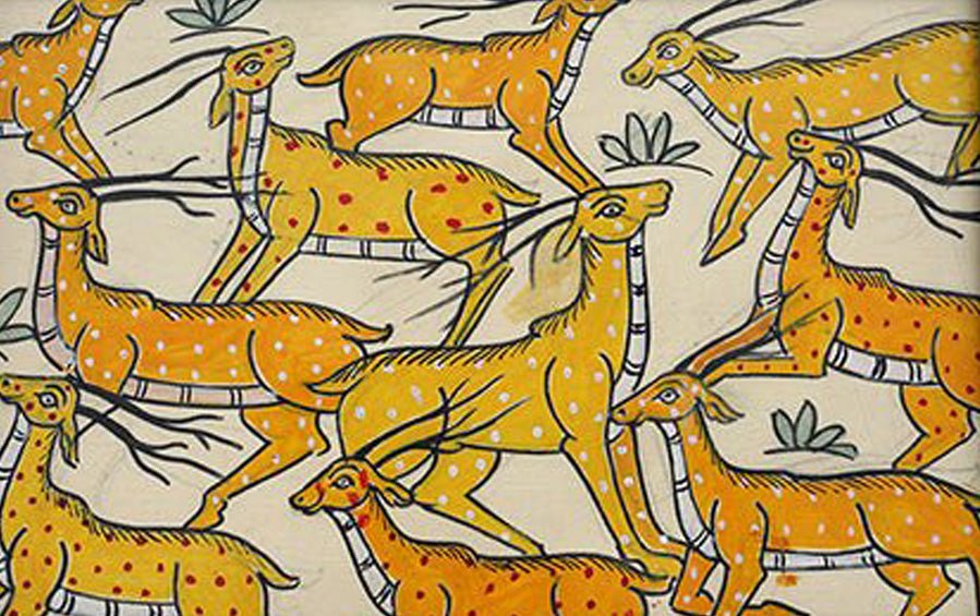 Herd Of Deer | Odisha Pattachitra Painting | A5 Frame - paintings - indic inspirations