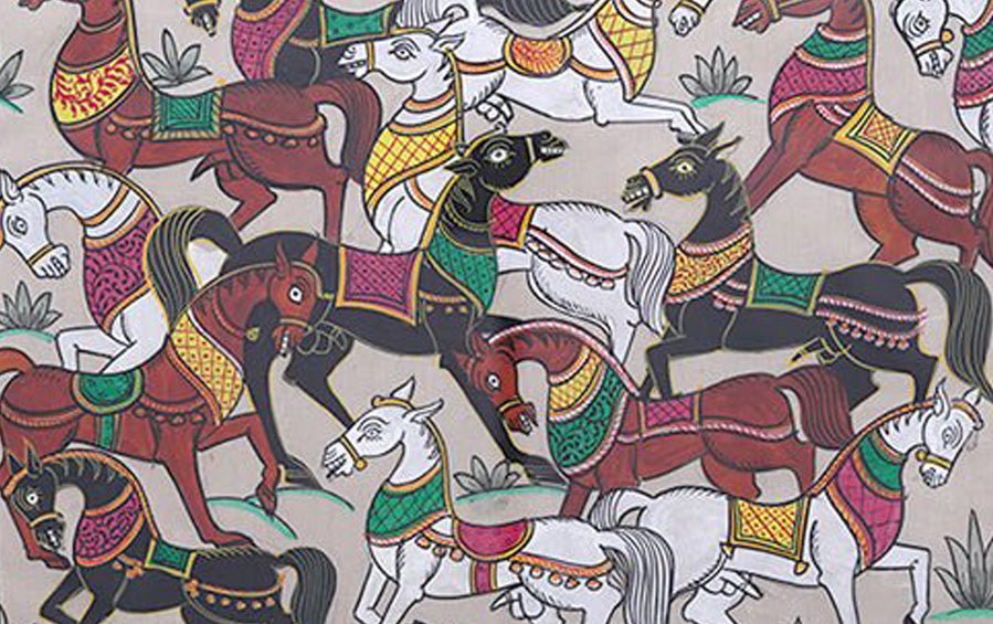 Horses | Odisha Pattachitra Painting | A3 Frame - paintings - indic inspirations