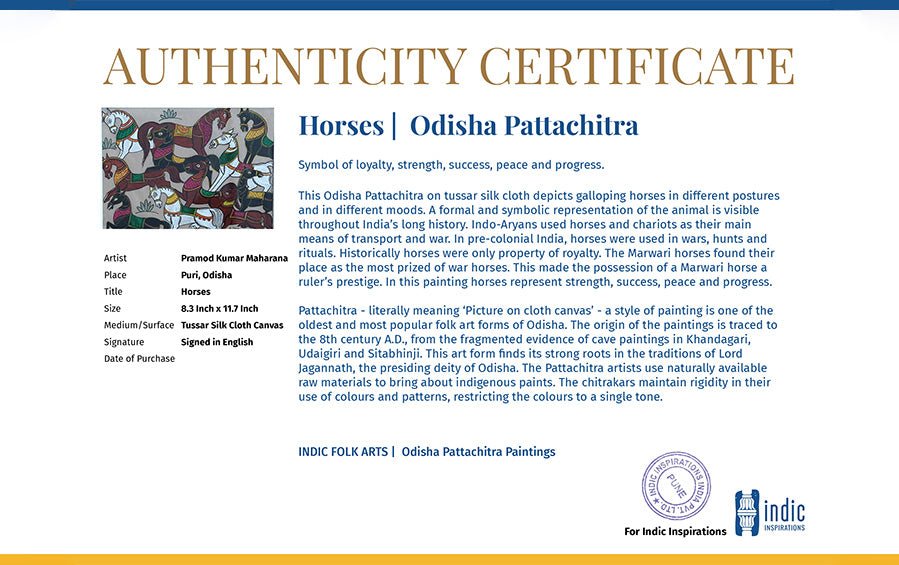 Horses | Odisha Pattachitra Painting | A4 Frame - paintings - indic inspirations