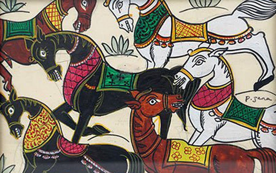 Horses | Odisha Pattachitra Painting | A5 Frame - paintings - indic inspirations