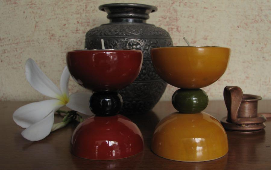 HOUR GLASS Wooden T-LIGHT - PAIR - Candle holders - indic inspirations