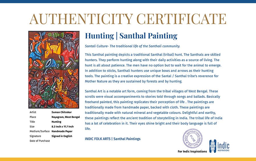 Hunting | Santhal Painting | A4 Frame - paintings - indic inspirations