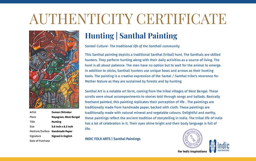 Hunting | Santhal Painting | A5 Frame - paintings - indic inspirations